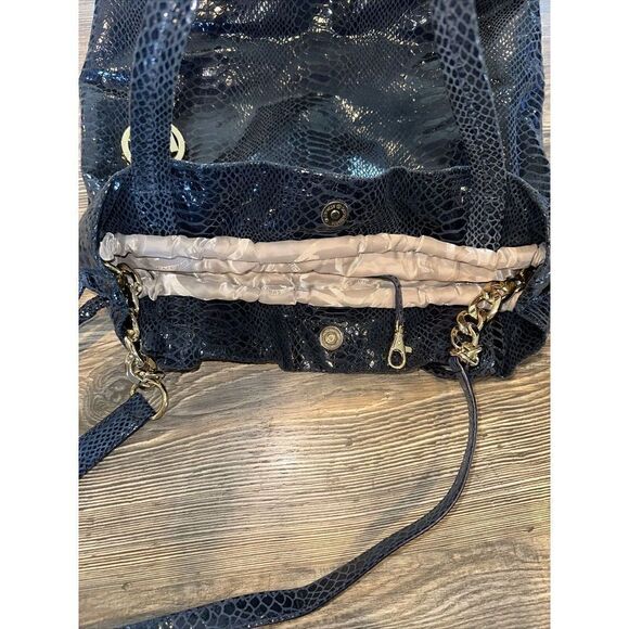 Michael Kors Snakeskin Leather Navy Shoulder Bag. Gold Tone Hardware. Mint. - Picture 8 of 12